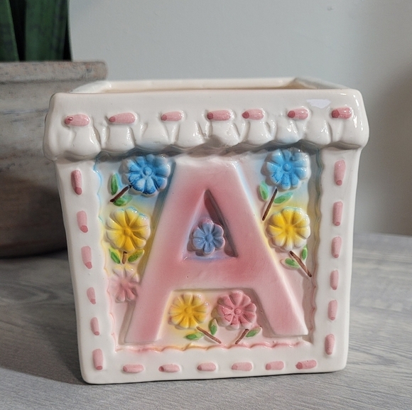 Vintage Other - Vintage Pink Nursery Planter Alphabet Square